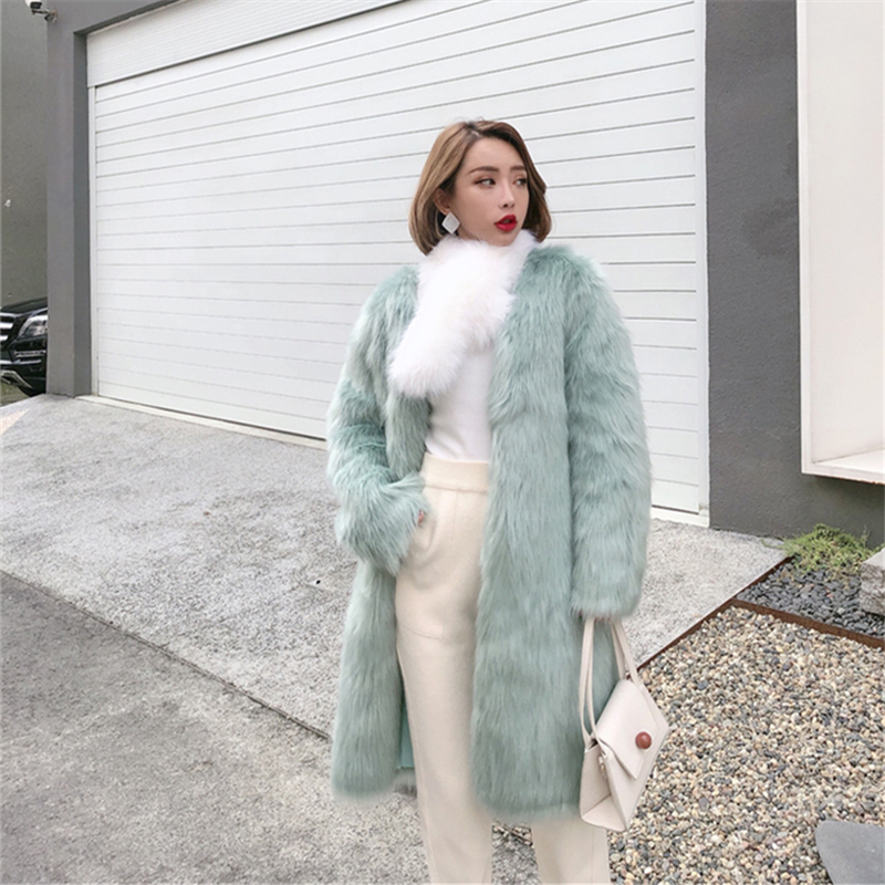 

winter new mink fur coat female high quality long loose plush fur coat woman warm fox fur grass coat, Tan;black