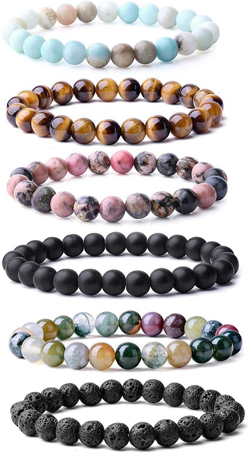 

Men Designer 8MM Bracelets Women Natural Stone Crystal Stretch Beaded Bracelet Gemstone Round Bracelets