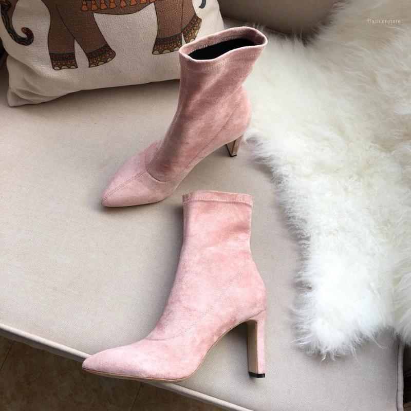 

Hot Sale Shoes Women Autumn And Winter Kid Suede Women boots High Heels Square Toe Mid Calf Boots Zapatos De Mujer1, As pic