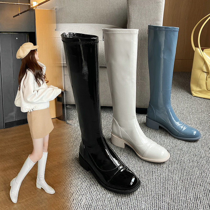 

2021 New Arrival Sexy Genuine Leather Women Knee Heels Warm Ladies Party Woman High Motorcycle Boots Upkp, Blue