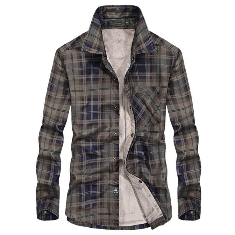 

Flannel Shirt Men Plaid Fleece Shirts Winter Thick Warm Men Casual Cotton Long Sleeve Business Shirt Fashion Shirts, Khaki no fleece