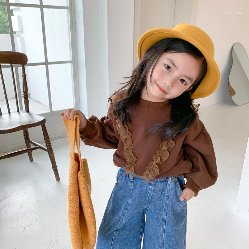 

Autumn 2020 fashion macrame fleece long sleeve Tops for girls cotton puff sleeve loose casual sweatshirts1, Beige