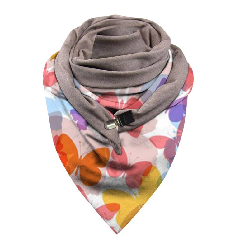 

Fashion Women Butterfly Printing Button Soft Wrap Casual Warm Scarves Shawls Warm Shawl Ladies Plaid Elegant Bandana