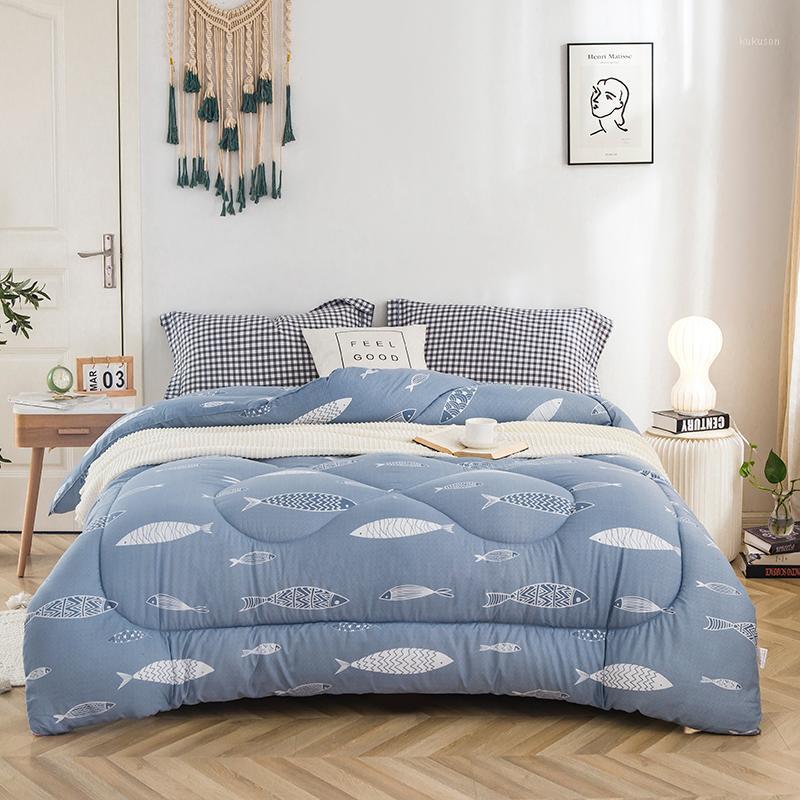 

Fish Leaf Print Comforter Thicken Quilt Soft Warm Duvet With Filling For Autumn Winter 150*200cm Double 200*230cm Home Textile1