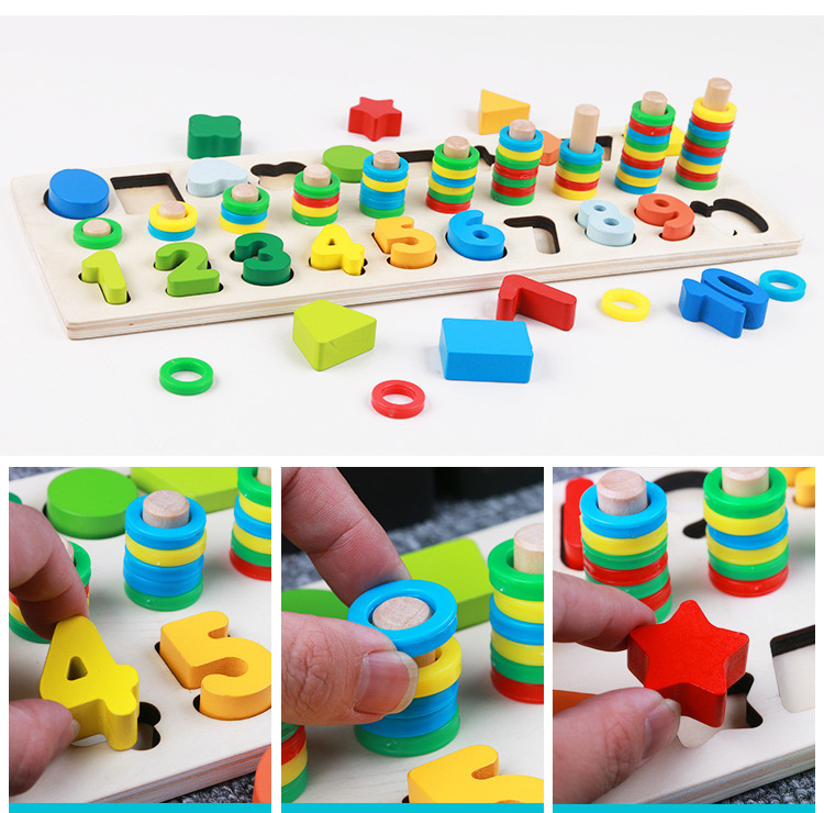 

Hot New Baby Wooden Montessori Educational Toys Kids Early Learning Figures Numbers Shape Color Math Matching Board Puzzle