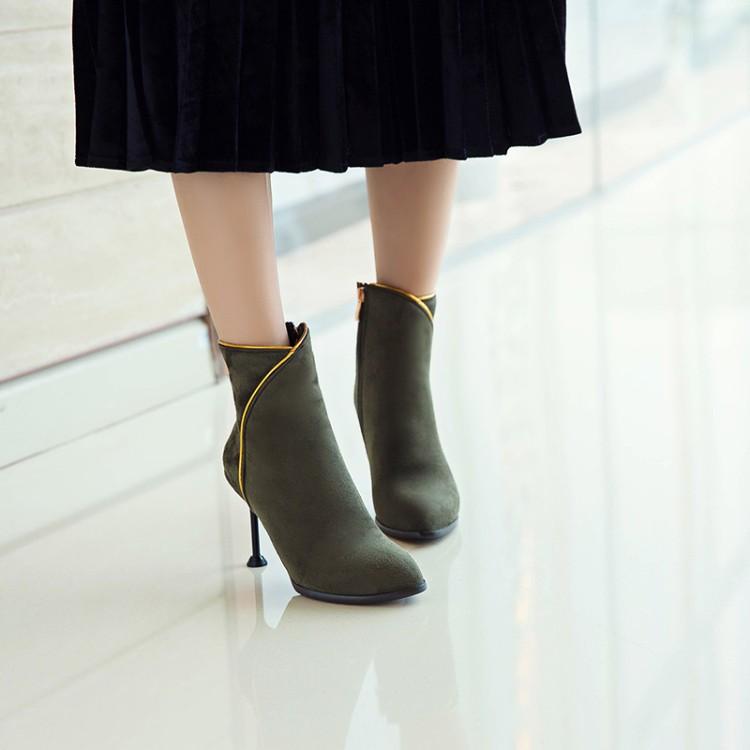 

Big Size Ma'am Fine heel Short boots Pointed Fashion boot barrel Suede high-heeled boots, Black
