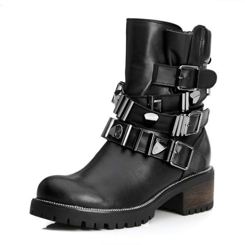 

Genuine Leather Women Boot Fashion Winter Warm Shoes Female Motorcycle Ankle Boots Booties For Woman Botas Mujer 2020, Black without fur