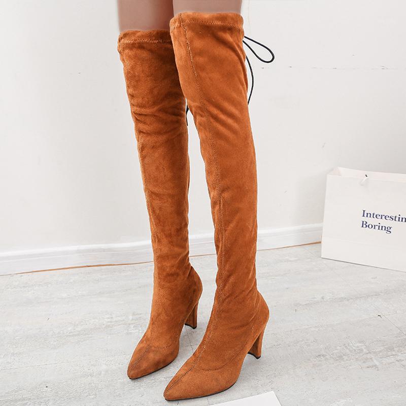 

Lucyever Faux Suede Super High Heels Boots Women Slim Fit Pointed Toe Long Over The Knee Boots Woman Slip on Elastic Sock Shoes1, Gray
