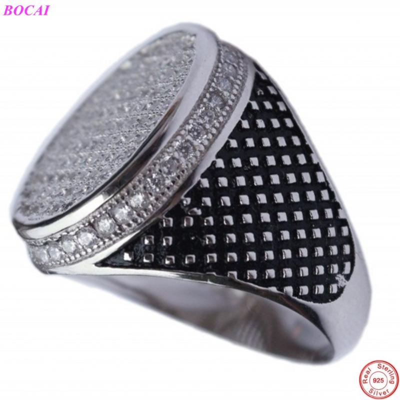 

BOCAI 2020 New 925 sterling silver jewelry male ring generous Thai silver jewelry densely zircon wide man's 925 ring