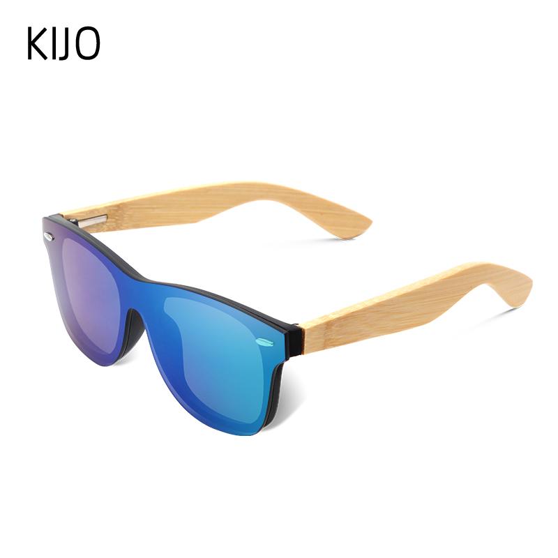 

KIJO Vintage Bamboo Wood Frame Men Women Sunglasses Fashion Mirror Coating Sun Glasses Shades Eyewear UV400