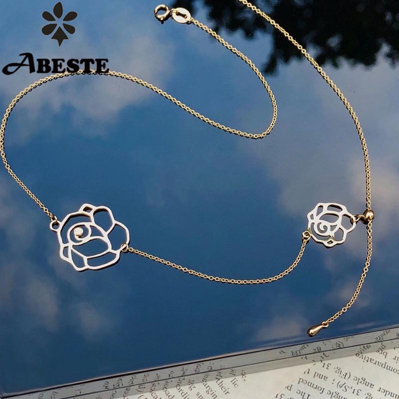 

ANI 18K Au750 Solid Rose/Yellow Gold Necklace Fashion Women Chokers Style Birthday Gift Rose Shape Pendant Party Jewelry