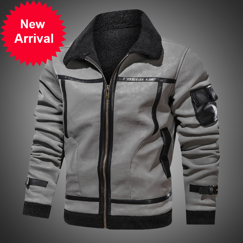 

Men' winter coat fashions suede leather collar lapel motorcycle thick hot jacket wind-proof fleece size of, Mgh01black