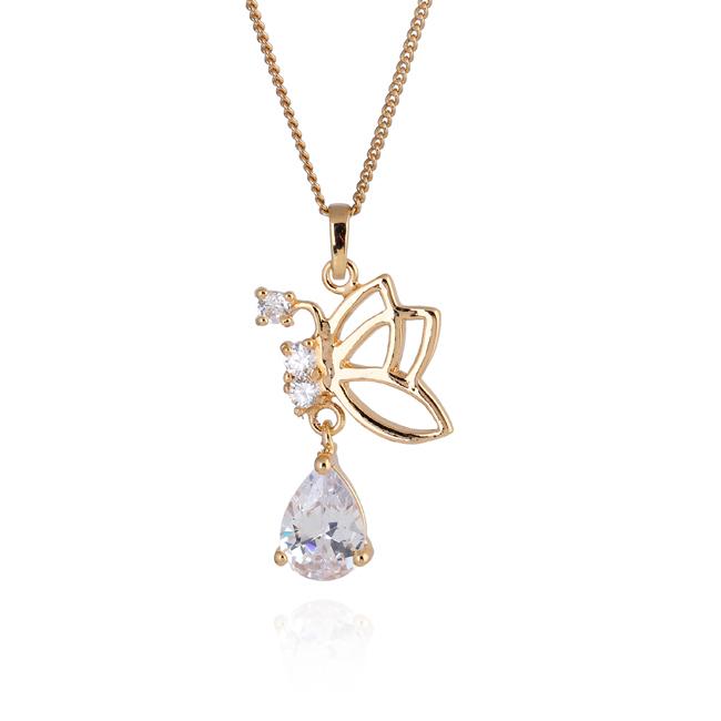 

Wholesale Delicate Butterfly Yellow Gold-color Clear Round Cubic Zirconia Pendant Women Necklace No Nickel