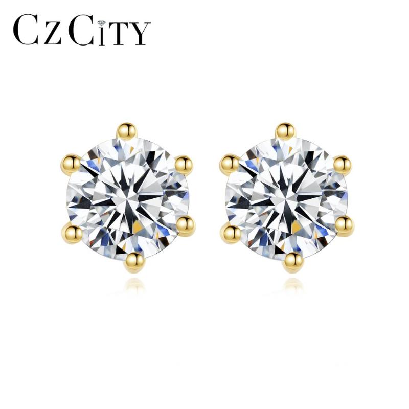 

CZCITY Two Sizes Clear High Quality Cubic Zircon Stud Earrings Snowflake Hexagon Statement Jewelry Christmas Gifts