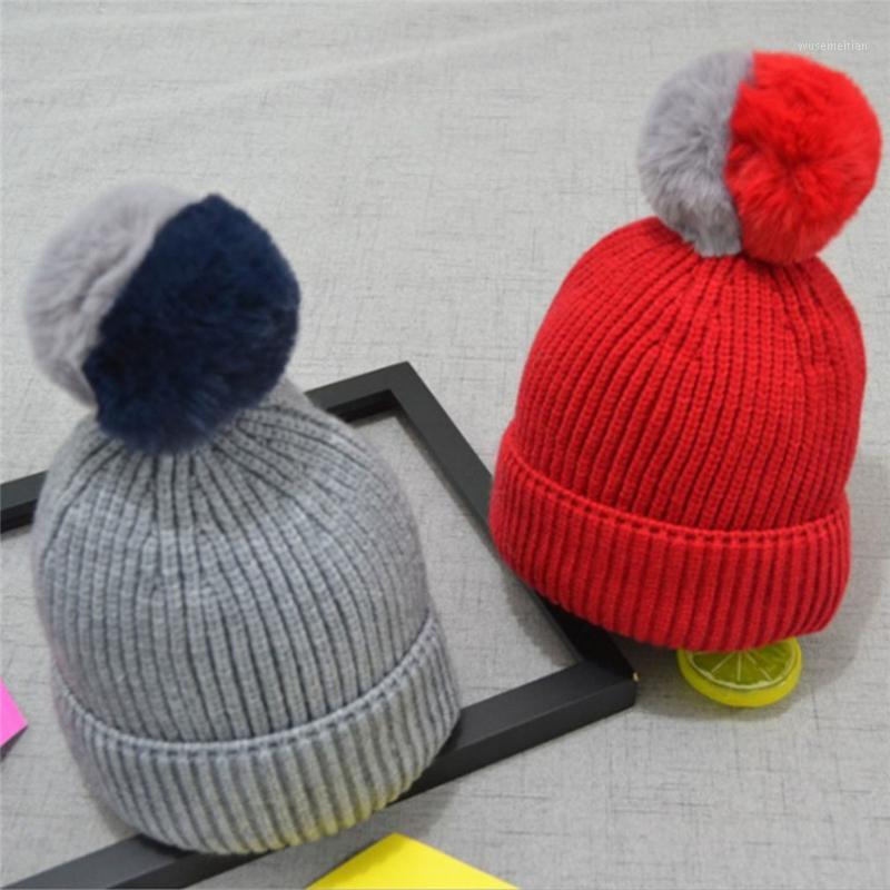 

Infant Double Color Hair Ball Beanies Cap Cute Winter Baby Children Knitted Hats Warm Kids Pompom Cap Crochet Boy Girl Fur Hats1, Pink