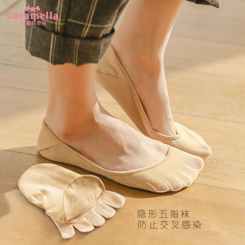 

Caramella 4Pairs/Lot 2020 Brand New Women Socks Summer Thin Five Toe Boat Sock Slippers Lady Invisibility Skin Black Socks, 2 black 2 skin