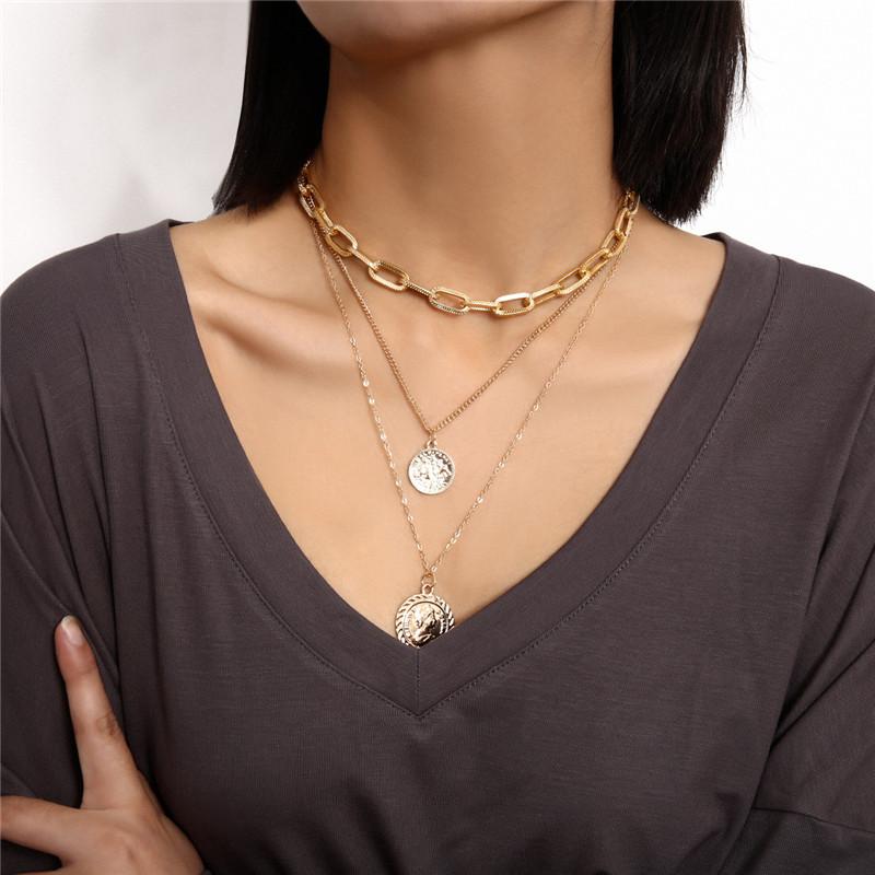 

2020 New Fashion Gold/Silver Color Paper Clip Chain Necklace For Women Multilayer Portrait Pendant Necklace Femme Bijoux