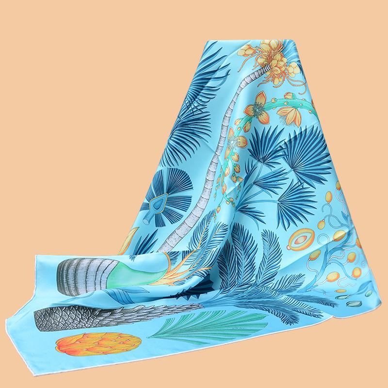 

HuaJun 2 Store|| Cool color matching "Index Palmarum" 90 Silk Square Scarf Twill Printed Scarf Hand Rolled Edge
