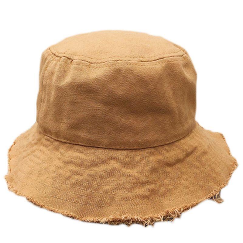 

Korean Women Sunscreen Cotton Bucket Hat Vintage Distressed Frayed Tassels Wide Brim Solid Color Packable Fisherman Cap, Green