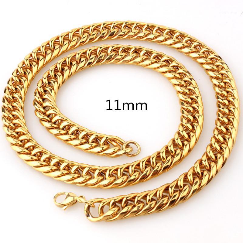 

11mm New Style Gold Plated 316L Stainless Steel Curb Cuban Link Necklace & Bracelet for Rapper Men 7inch -40inch1