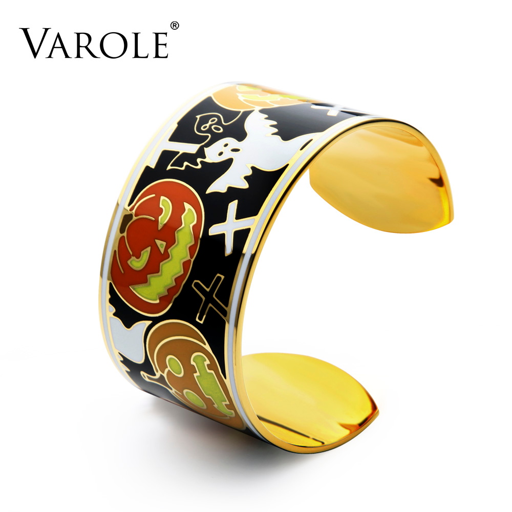 

VAROLE Hallows' Day Enamel Cuff Bangle Can Opening Bracelets Bangles For Women Fashion Jewelry Pulseiras Feminina Gift