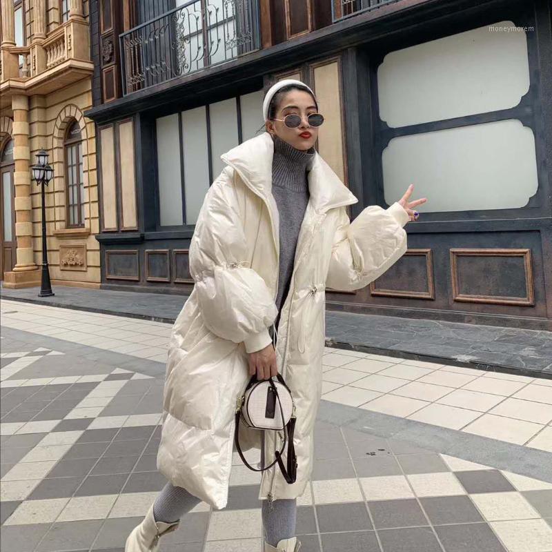 

2021 New Fashion Women Autumn Winter Lightweight Duck Down Jackets Female Elastic Waist Warm White Duck Down Loose Coats Z3261, Black