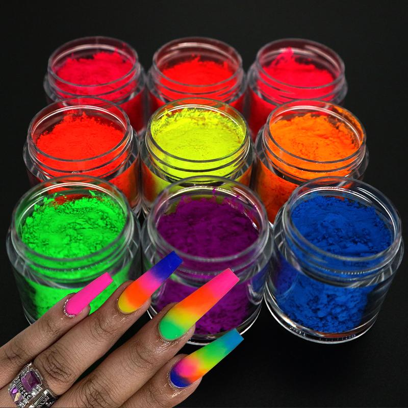 

9pcs/set Neon Pigment Powder Fluorescent Nail Glitter Shinny Ombre Chrome Dust DIY Polish Manicure For Nails Art Decoration Kit