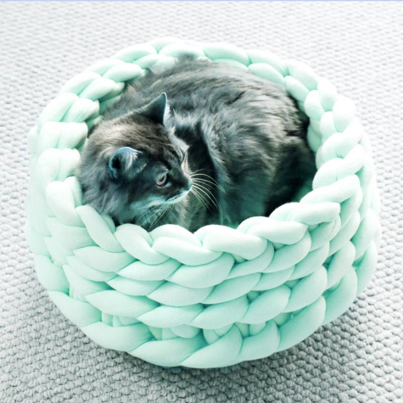 

Round Knitted Pet Dog Cat Bed Puppy Cage Cave House Soft Warm Pet House Mat
