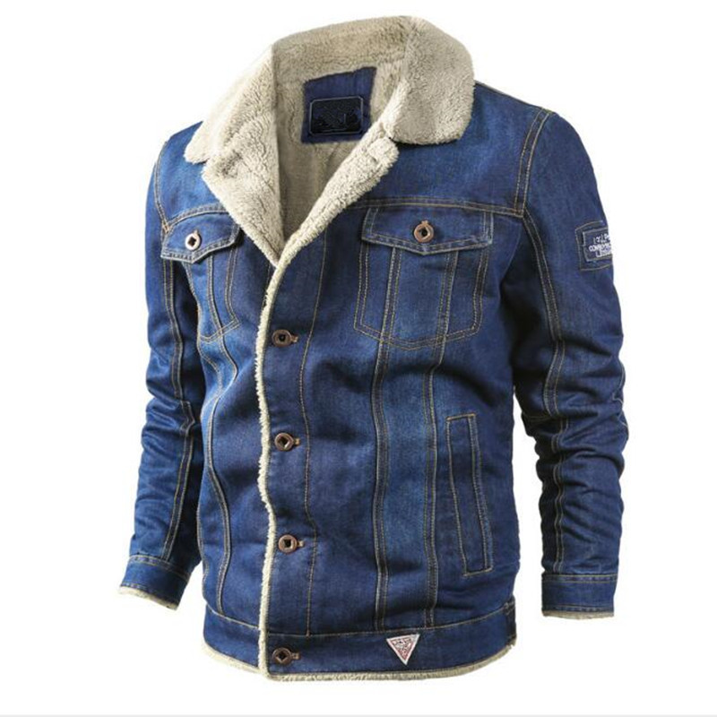 

2021 Winter Men's Casual Wear Hot Man's Jacket Denim Male Thick Coat Bomber Fur Coats Outerwear 9rlw, Light blue