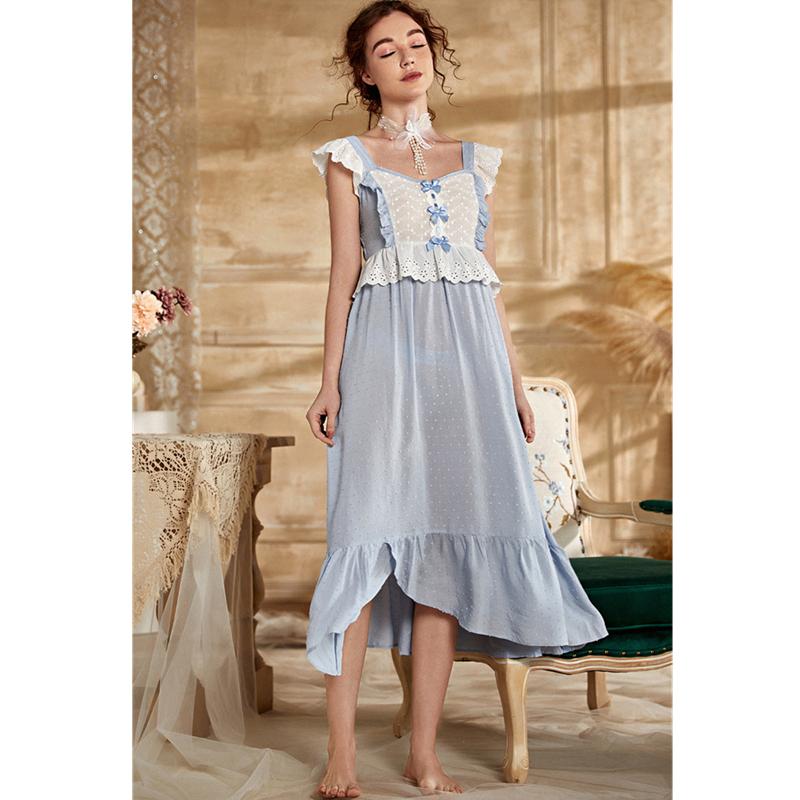 

2021 Vintage Lace Nightgown Women Solid Nightdress Women Sleep Dress Nightgown Sweet Sleepwear Lady T985, Multi