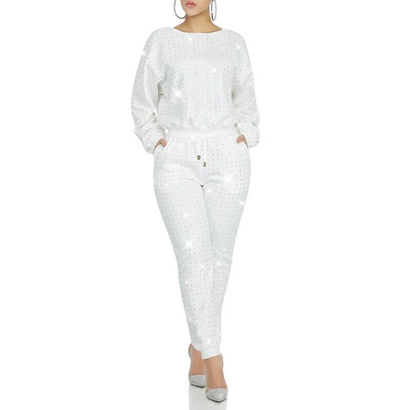 

New Arrival Casual Hot Drilling Top And Pant Two Piece Set, Red