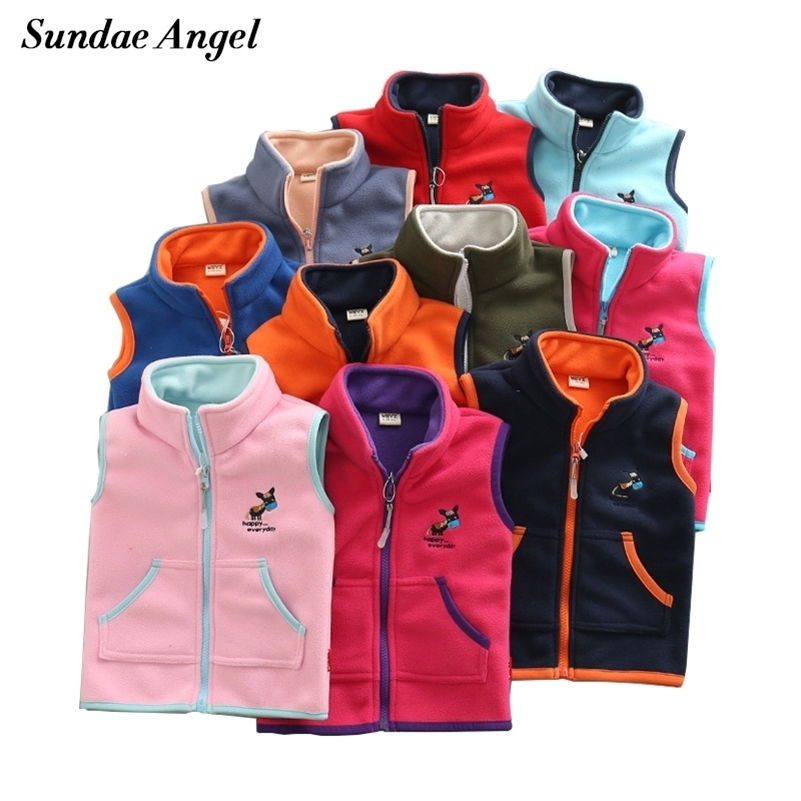 

Sundae Angel Vest For Girl Waistcoat Stand collar Children Vest For Boy Embroidery Donkey Pattern Polar Fleece Outerwear Coats 201106, As picture