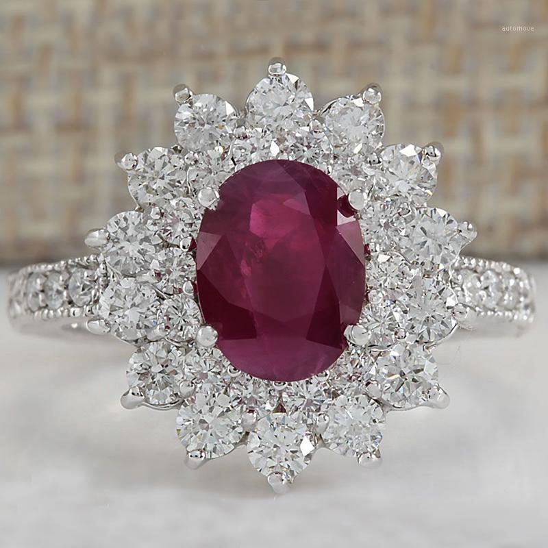 

Luxury Red Zircon Stone Flower Ring Silver Color Crystal Engagement Rings For Women Exquisite Wedding Jewelry Accessories Z3K0961