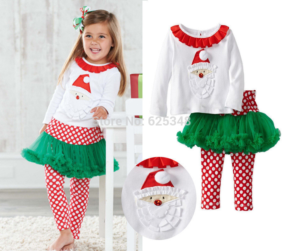 

2021 New Autumn Baby Girl Christmas Sweatshirt +polka Dot Tutu Skirt Pants Kids Clothes Sets Conjunto De Roupa Exl6, Red
