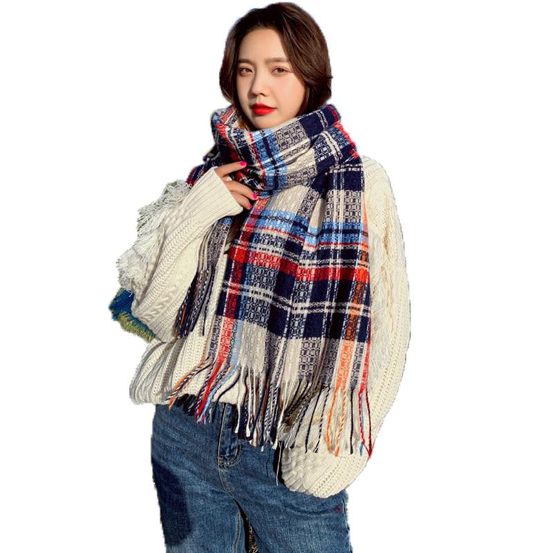 

fashion plaid warm thick cashmere scarves winter scarf for women shawls wrap lady female bandana quality Tassel