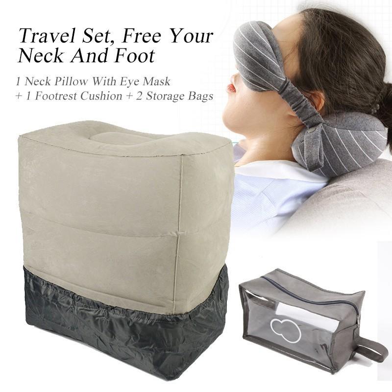 

Multifunctional Pillow Cushion Travel Set Portable Foot Rest Cushion with Carrying Bag Airplane Train Car Sleeping Neck Pillow