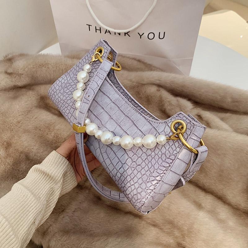 

Female Luxury Tote Handbag Over The Shoulder 2021 Spring Women Stone Pattern PU Leather Underarm Bag Female Small, Chain purple