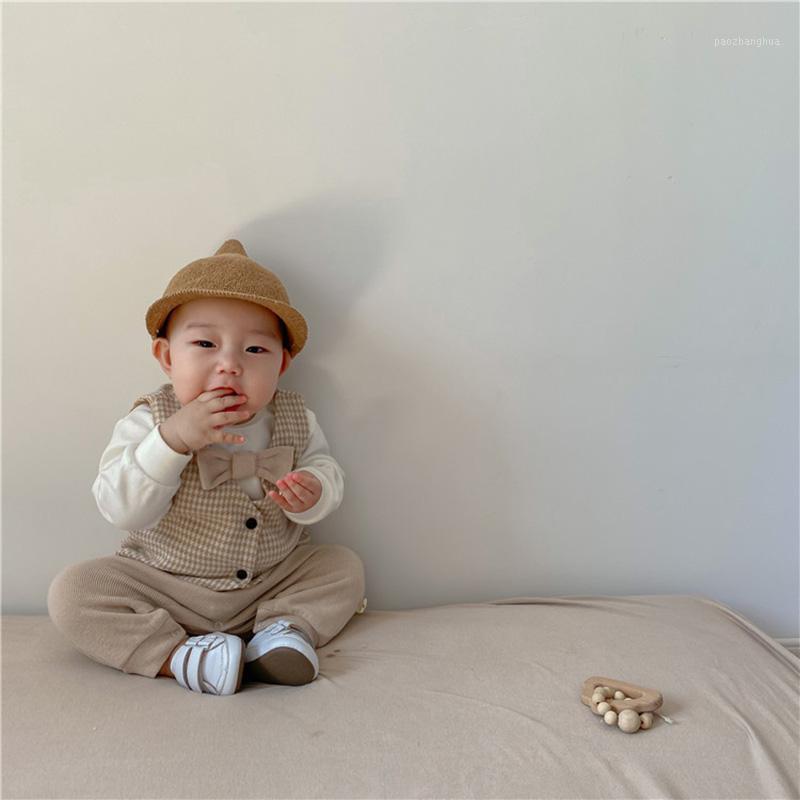 

MILANCEL 2020 Baby Boys Clothes Fashion Toddler Boy Clothing Set Infant Romper Plaid Vest 2 Pcs Newborn Clothes1, Beige