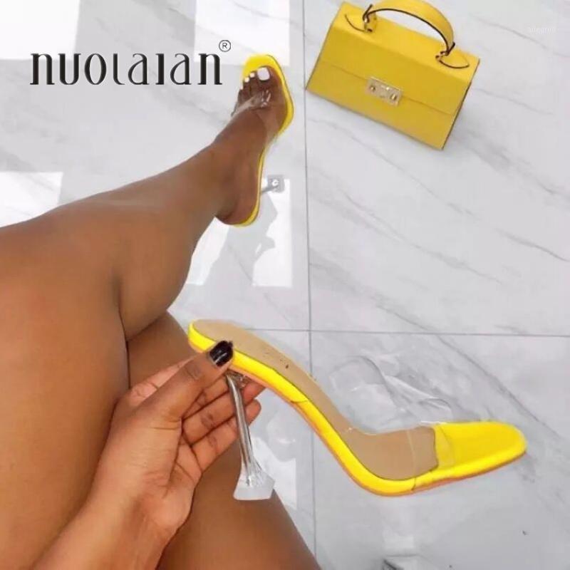 

2020 Summer PVC Women Sandals Crystal Square Toed Sexy Heels Mules Women Transparent Heel Sandals Slippers Pumps1, Jbg-jc yellow