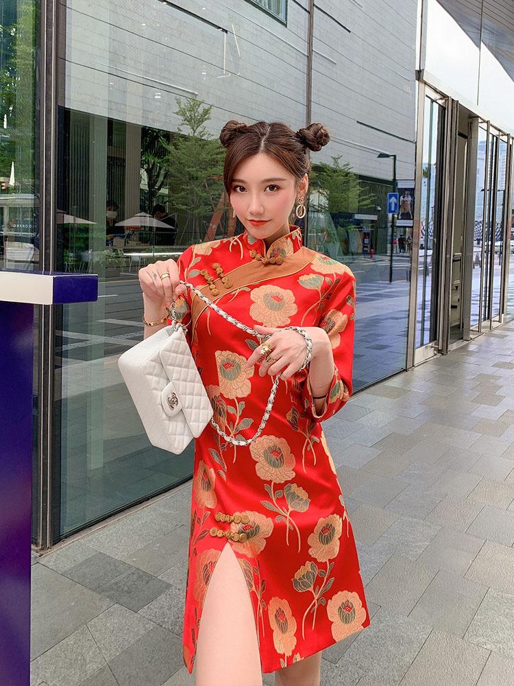

Vintage wedding party new year red Cheongsam Qipao dress for girls