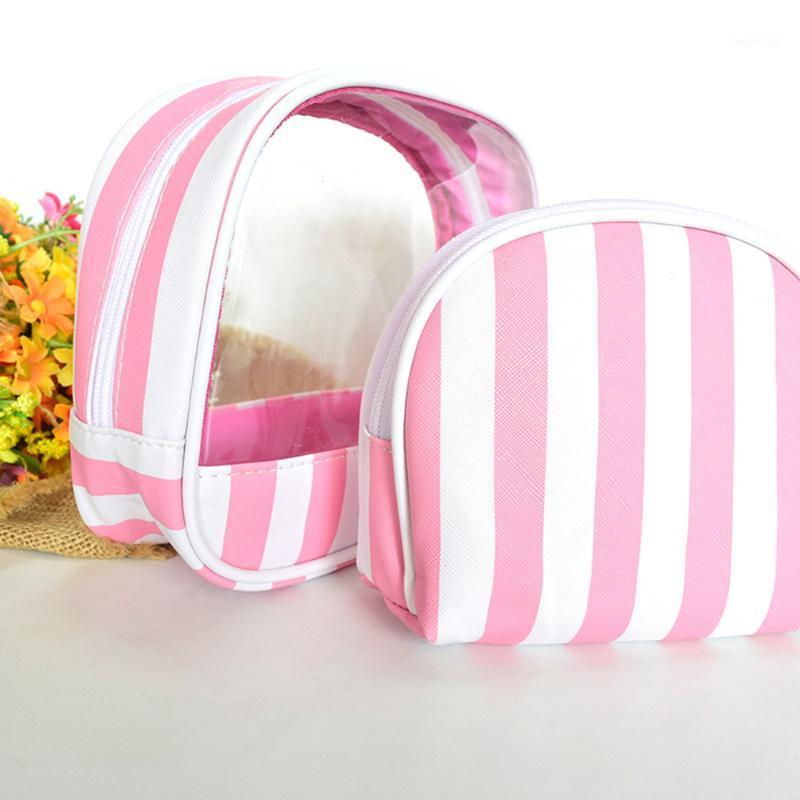 

2020 Makeup Bag 2 Pcs/set Cosmetic Bag Wavy Stripe Pvc Organizer Neceser Printed Toiletry Professional Makeup Travel1, As shown