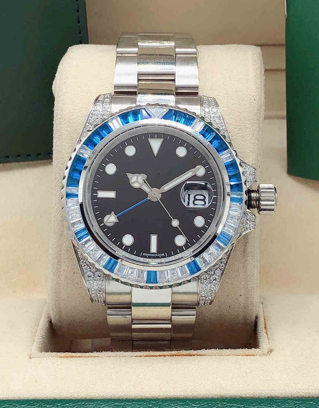 

Hot sale 40mm Men's Watch Rainbow Circle Sapphire Mirror Watch Stainless Steel Waterproof Fashion Sports Business Wristwatches