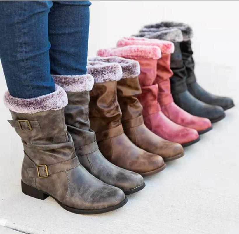 

fur women knee high boots booties shoes woman vintage suede autumn warm matin shoe chaussures femme zapatos mujer sapato K0166, Black