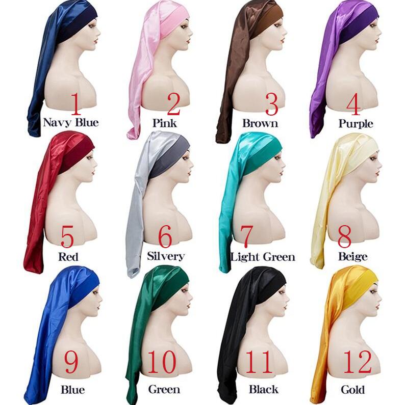 

Beanies Night Caps Elasticity Head Wrap Droop Fashion Silk Satin Hair Bonnet Cowls Fitted Durag Long Tube Hat Turbans