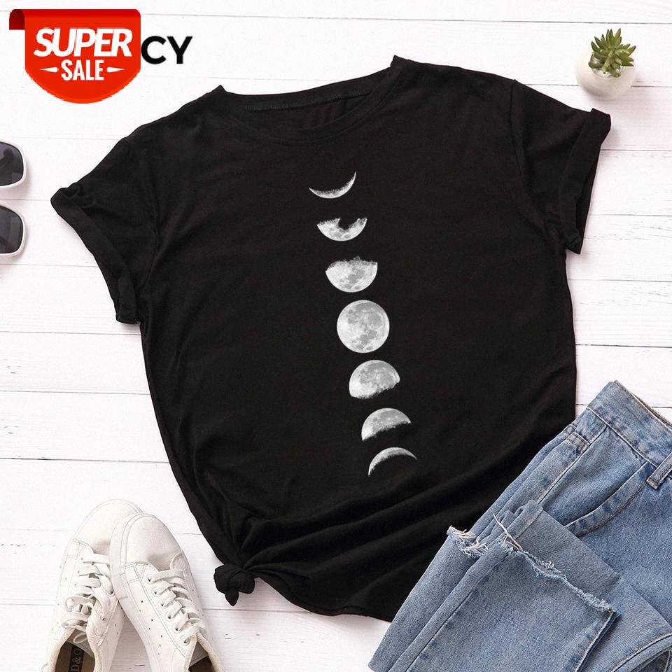 

JFUNCY Plus Size Tshirt S-5XL New Moon Print T Shirt Women 100% Cotton O Neck Short Sleeve T-Shirt Tops Summer Casual Shirts #7I4m, White