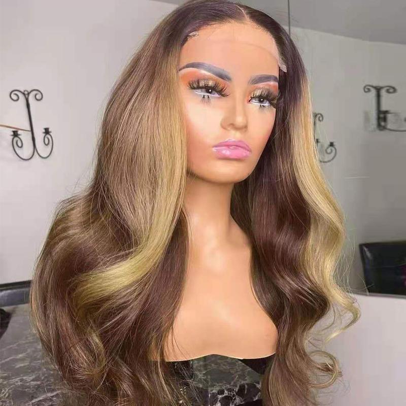 

Highlight 4/27 Wigs Human Hair Wavy Brazilian Hair Wigs Pre Plucked Lace Front Human Bleached Knots 180% Density, T1b/4/27