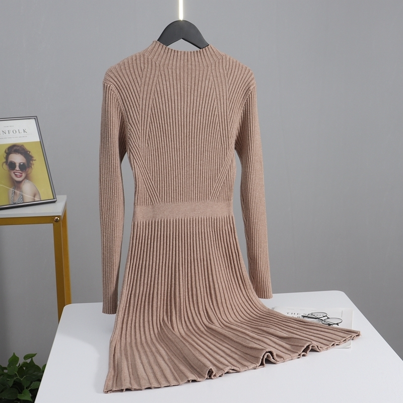 

GIGOGOU Chic Women Long Knit Maxi Sweater Dress Autumn Winter Knitted A Line Dress Ribbed Thick Christmas Pullover Party Dresses 201204, Grey m9122
