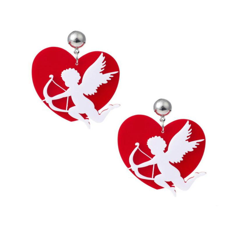 

2020 New Harajuku Cute Pendant Cupid Angel Earring Elegant Fashion Red Love Big Heart Earrings for Women Jewelry Oorbellen Mujer
