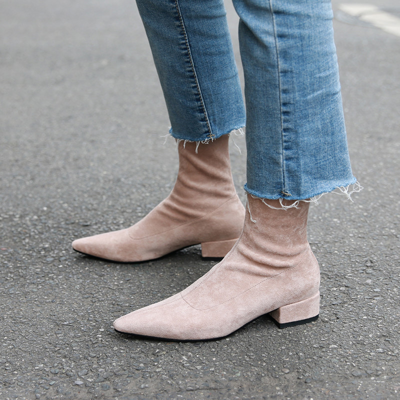 

New suede fashion Stretch stockings Slide ankle elegant winter boots Square women's high heels 33 3443, Blake