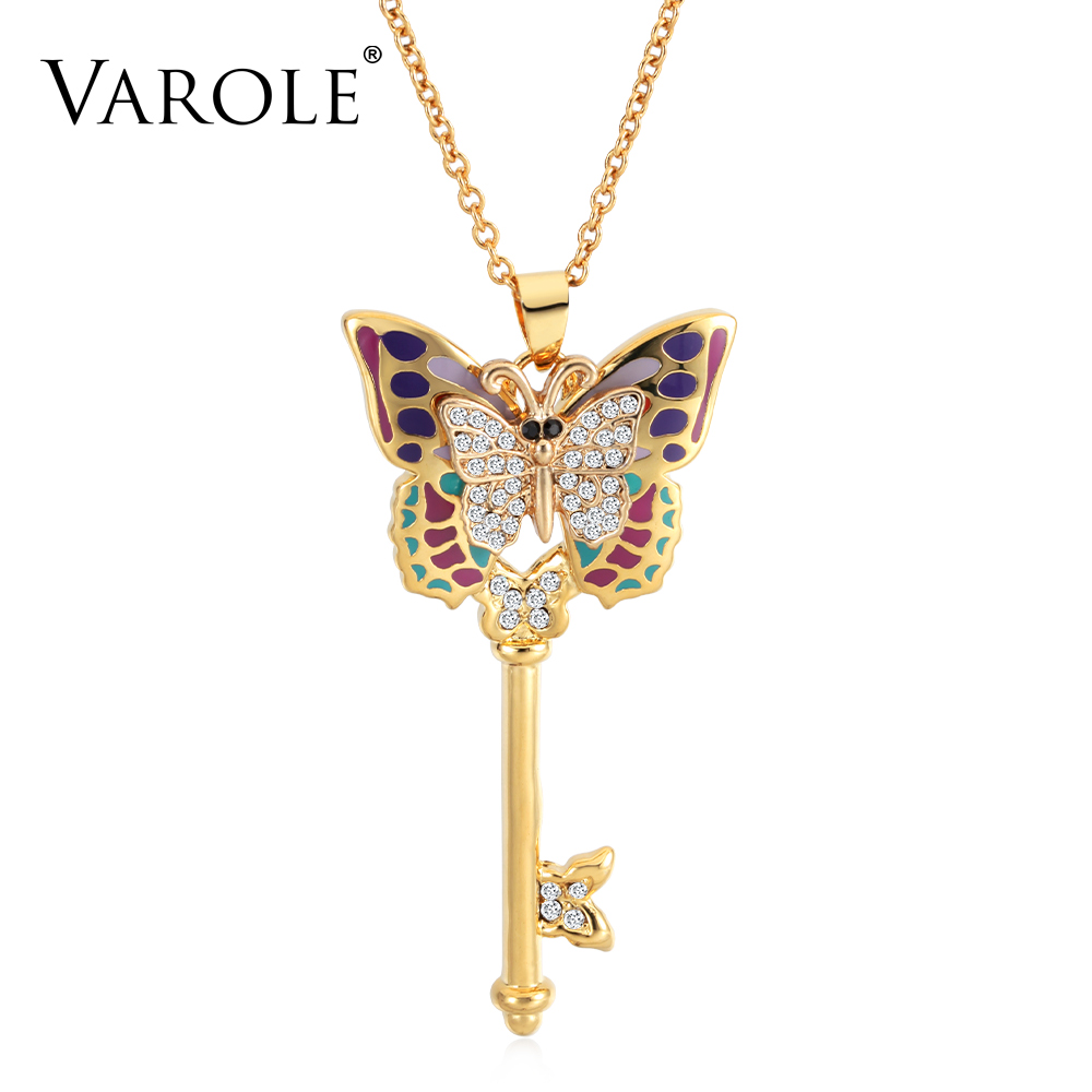VAROLE Enamel Vintage Butterfly Necklace for Women Jewelry Color Pendant Long Necklace Love Memory Wedding Party Jewelry-image-668804444